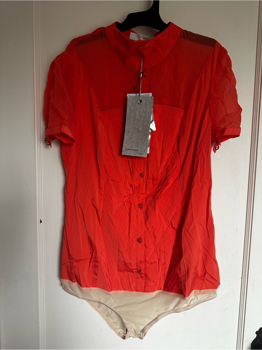Vero Moda Red Short-Sleeve Button Front Bodysuit